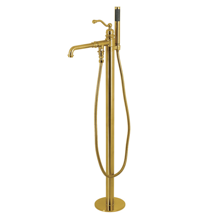 Kingston Tulare KS7037ABL - English Country Single-Handle 1-Hole Freestanding Tub Faucet with Hand Shower, Brushed Brass
