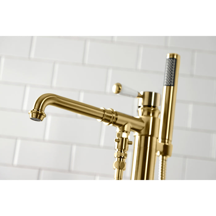 Kingston Tulare KS7037DPL - Paris Single-Handle 1-Hole Freestanding Tub Faucet with Hand Shower, Brushed Brass