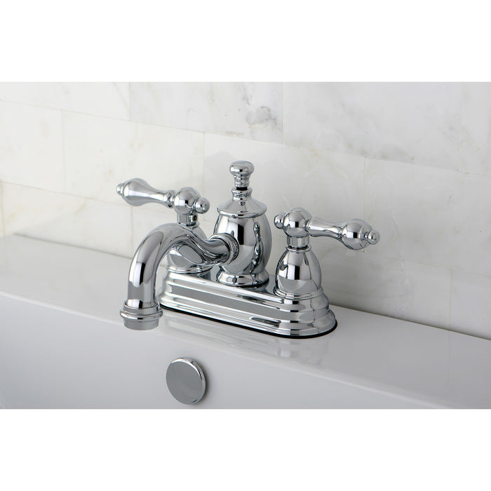 Kingston Heirloom KS7101AL - English Country Double-Handle 3-Hole Deck Mount 4-Inch Centerset Bathroom Faucet with Brass Pop-Up, Polished Chrome