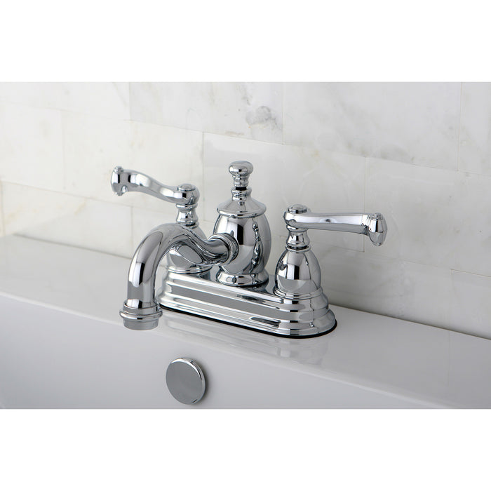 Kingston Tulare KS7101FL - Royale Double-Handle 3-Hole Deck Mount 4-Inch Centerset Bathroom Faucet with Brass Pop-Up, Polished Chrome