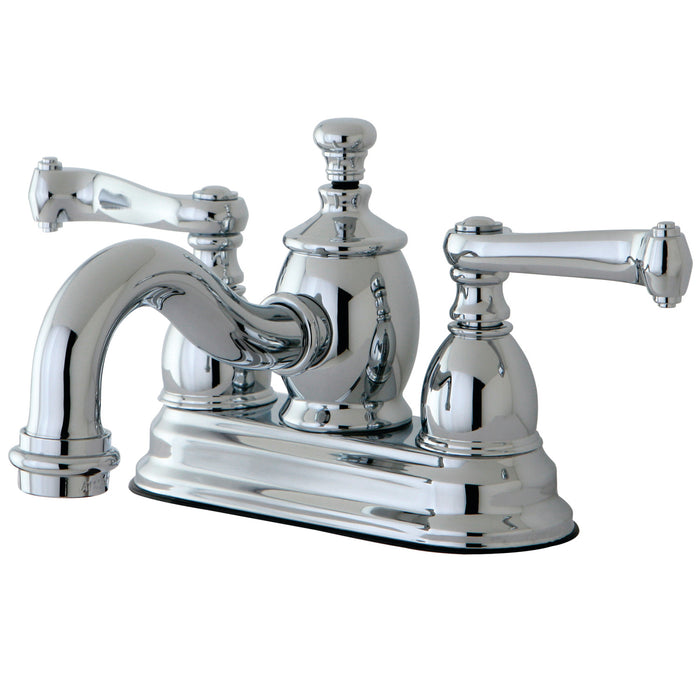 Kingston Tulare KS7101FL - Royale Double-Handle 3-Hole Deck Mount 4-Inch Centerset Bathroom Faucet with Brass Pop-Up, Polished Chrome