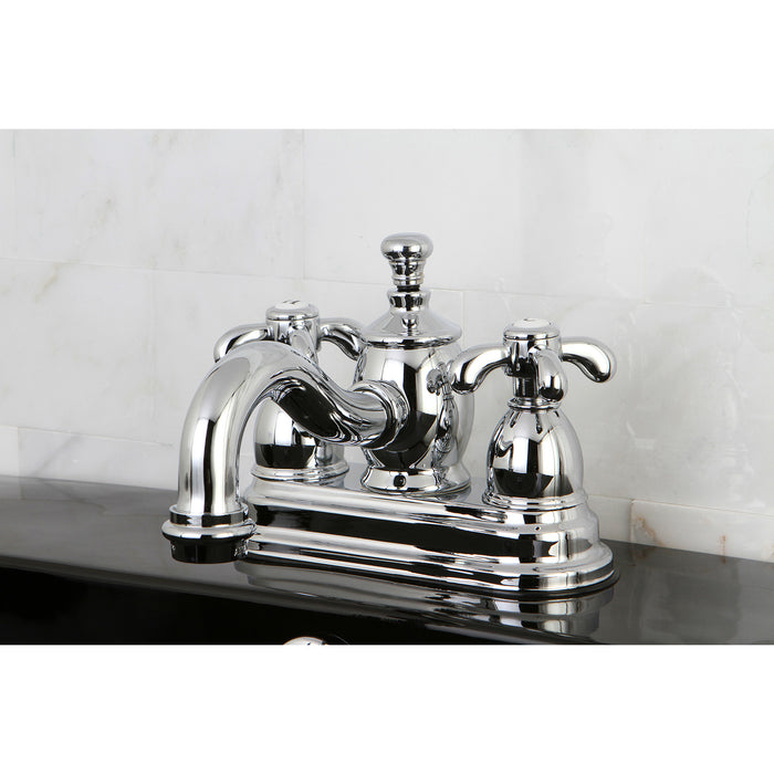 Kingston Heirloom KS7101TX - French Country Double-Handle 3-Hole Deck Mount 4-Inch Centerset Bathroom Faucet with Brass Pop-Up, Polished Chrome