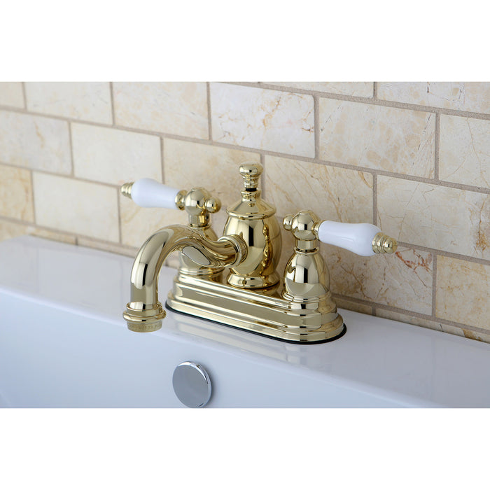 Kingston Heirloom KS7102PL - English Country Double-Handle 3-Hole Deck Mount 4-Inch Centerset Bathroom Faucet with Brass Pop-Up, Polished Brass