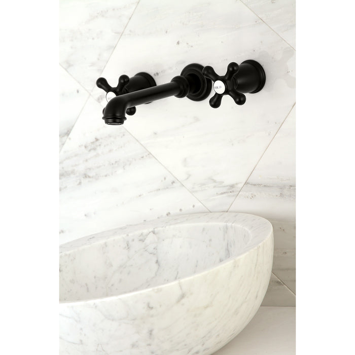 Kingston Tulare KS7120AX - English Country Double-Handle 3-Hole Wall Mount Bathroom Faucet, Matte Black