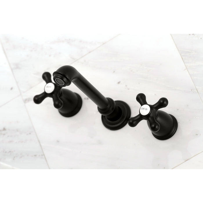 Kingston Tulare KS7120AX - English Country Double-Handle 3-Hole Wall Mount Bathroom Faucet, Matte Black