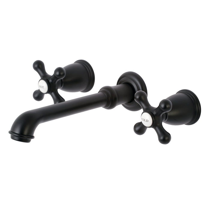 Kingston Tulare KS7120AX - English Country Double-Handle 3-Hole Wall Mount Bathroom Faucet, Matte Black