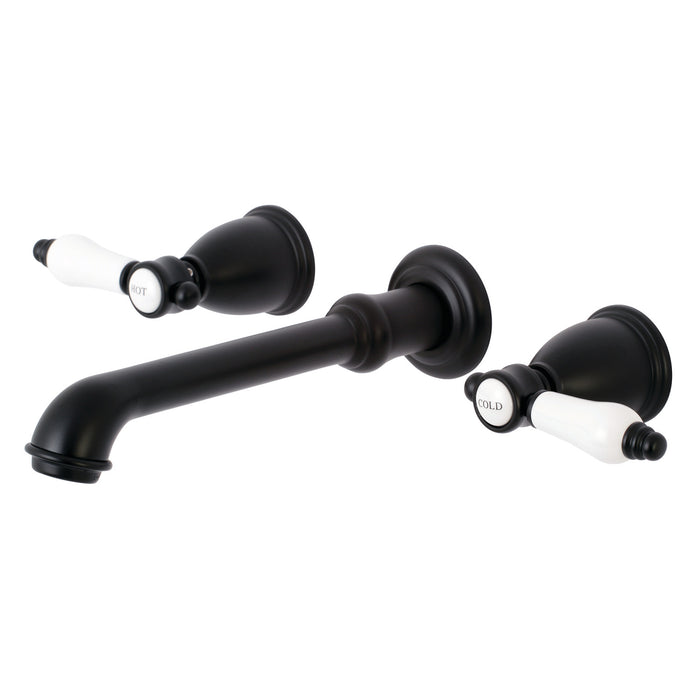 Kingston Tulare KS7120BPL - Bel-Air Double-Handle 3-Hole Wall Mount Bathroom Faucet, Matte Black