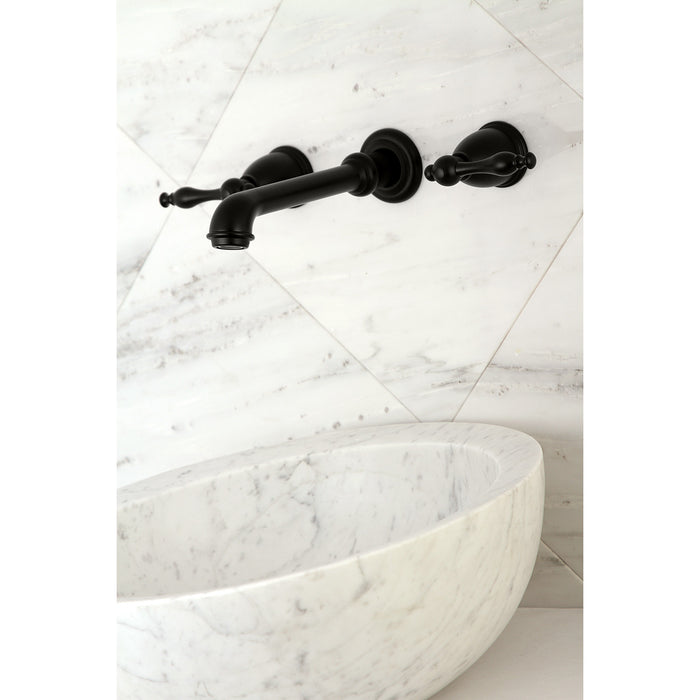 Kingston Tulare KS7120NL - Naples Double-Handle 3-Hole Wall Mount Bathroom Faucet, Matte Black