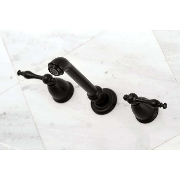 Kingston Tulare KS7120NL - Naples Double-Handle 3-Hole Wall Mount Bathroom Faucet, Matte Black