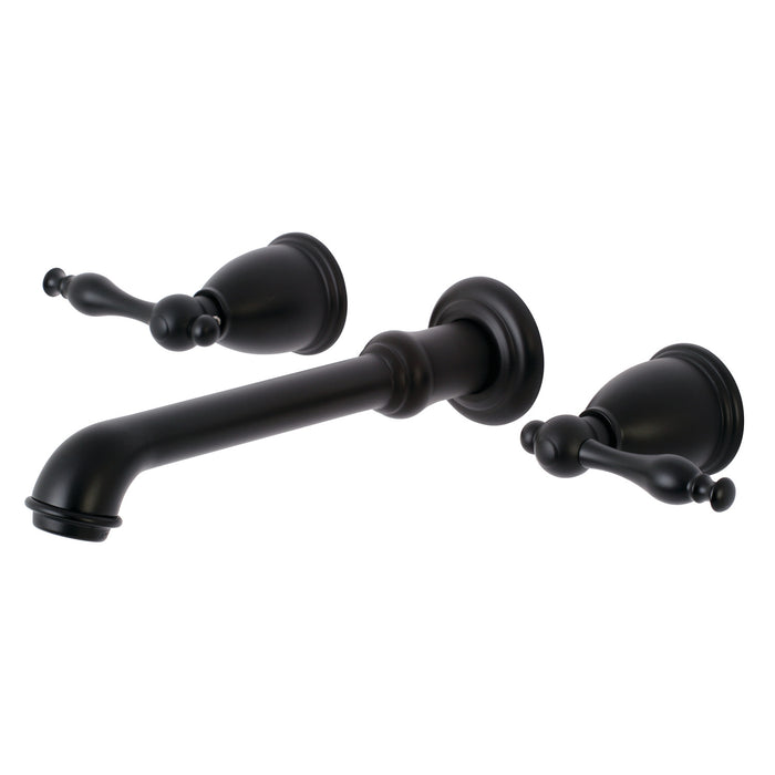 Kingston Tulare KS7120NL - Naples Double-Handle 3-Hole Wall Mount Bathroom Faucet, Matte Black