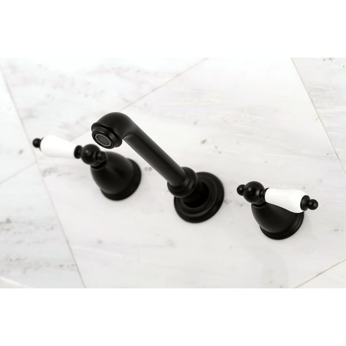 Kingston Tulare KS7120PL - English Country Double-Handle 3-Hole Wall Mount Bathroom Faucet, Matte Black