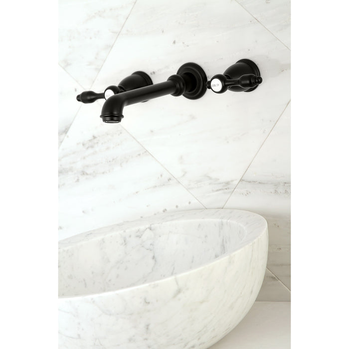 Kingston Tulare KS7120TAL - Tudor Double-Handle 3-Hole Wall Mount Bathroom Faucet, Matte Black
