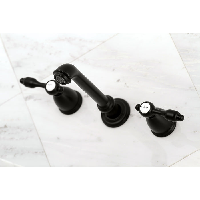 Kingston Tulare KS7120TAL - Tudor Double-Handle 3-Hole Wall Mount Bathroom Faucet, Matte Black