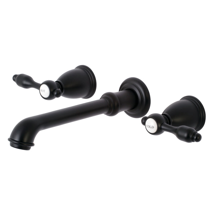 Kingston Tulare KS7120TAL - Tudor Double-Handle 3-Hole Wall Mount Bathroom Faucet, Matte Black