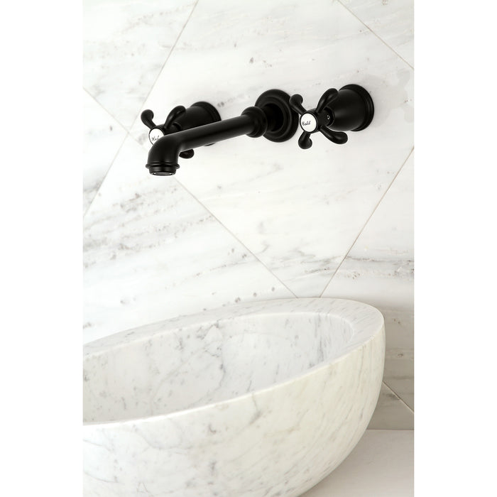 Kingston Tulare KS7120TX - French Country Double-Handle 3-Hole Wall Mount Bathroom Faucet, Matte Black