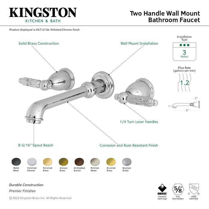 Kingston Tulare KS7121GL - Georgian Double-Handle 3-Hole Wall Mount Bathroom Faucet, Polished Chrome
