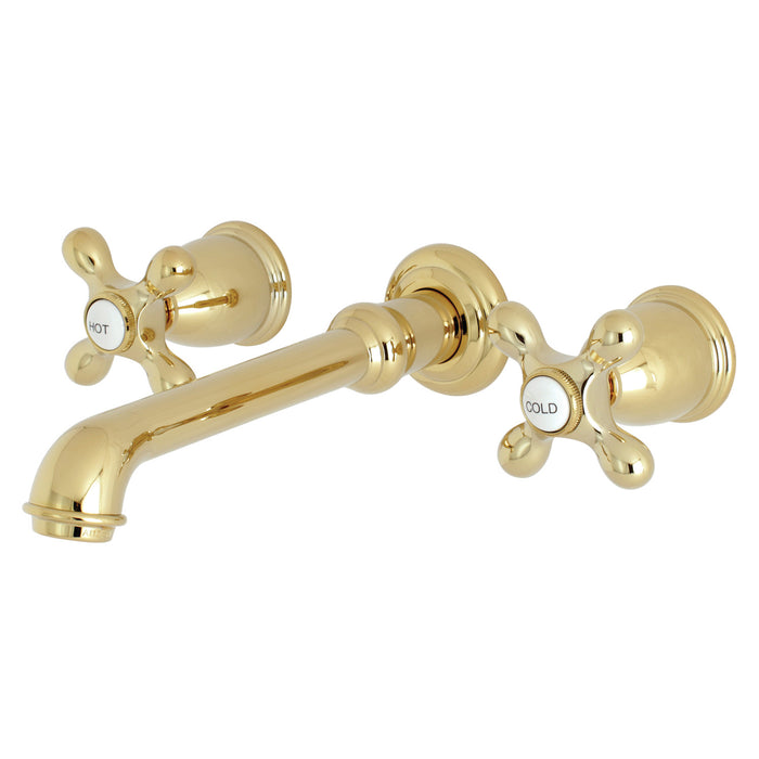 Kingston Tulare KS7122AX - English Country Double-Handle 3-Hole Wall Mount Bathroom Faucet, Polished Brass