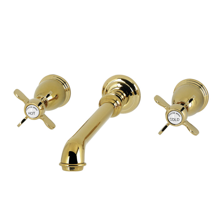 Kingston Tulare KS7122BEX - Essex Double-Handle 3-Hole Wall Mount Bathroom Faucet, Polished Brass
