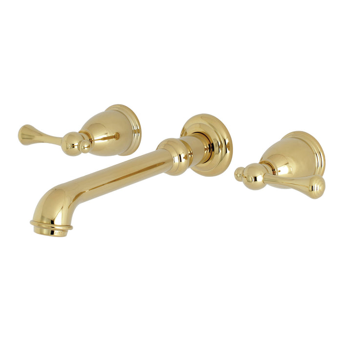 Kingston Tulare KS7122BL - English Country Double-Handle 3-Hole Wall Mount Bathroom Faucet, Polished Brass
