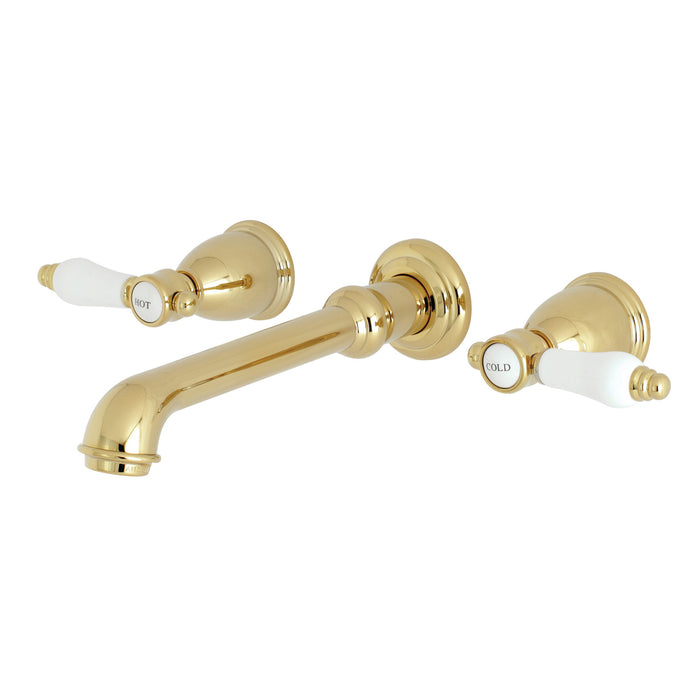 Kingston Tulare KS7122BPL - Bel-Air Double-Handle 3-Hole Wall Mount Bathroom Faucet, Polished Brass