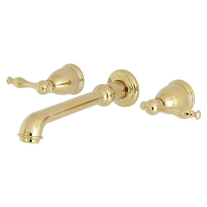 Kingston Tulare KS7122NL - Naples Double-Handle 3-Hole Wall Mount Bathroom Faucet, Polished Brass