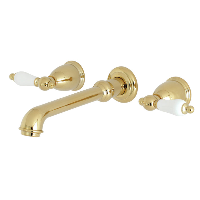 Kingston Tulare KS7122PL - English Country Double-Handle 3-Hole Wall Mount Bathroom Faucet, Polished Brass
