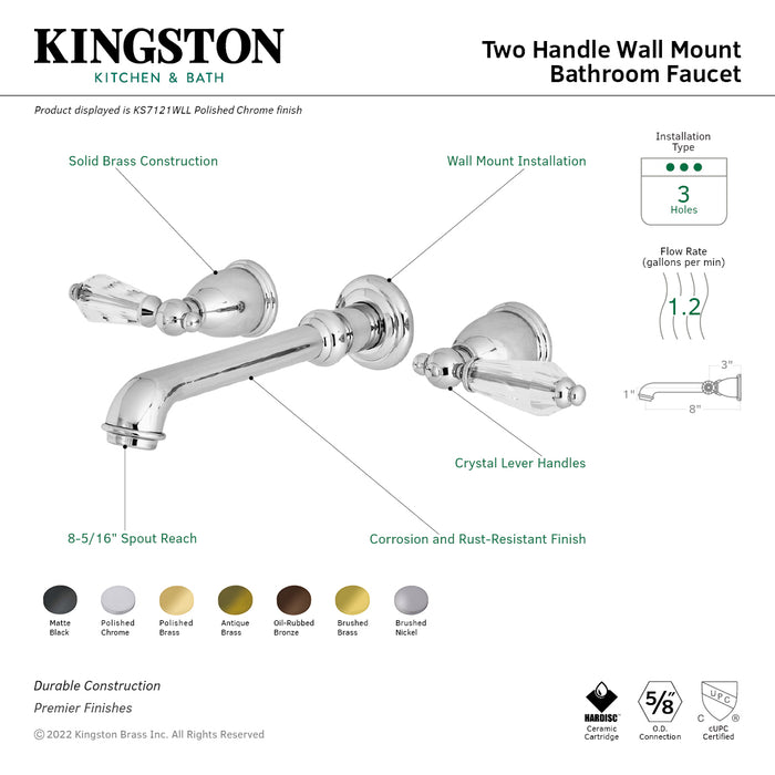 Kingston Tulare KS7122WLL - Wilshire Double-Handle 3-Hole Wall Mount Bathroom Faucet, Polished Brass