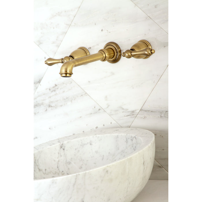 English Country KS7123AL Double-Handle 3-Hole Wall Mount Bathroom Faucet, Antique Brass
