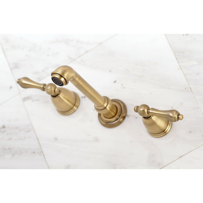 English Country KS7123AL Double-Handle 3-Hole Wall Mount Bathroom Faucet, Antique Brass