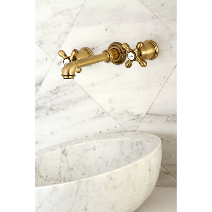 Kingston Tulare KS7123AX - English Country Double-Handle 3-Hole Wall Mount Bathroom Faucet, Antique Brass
