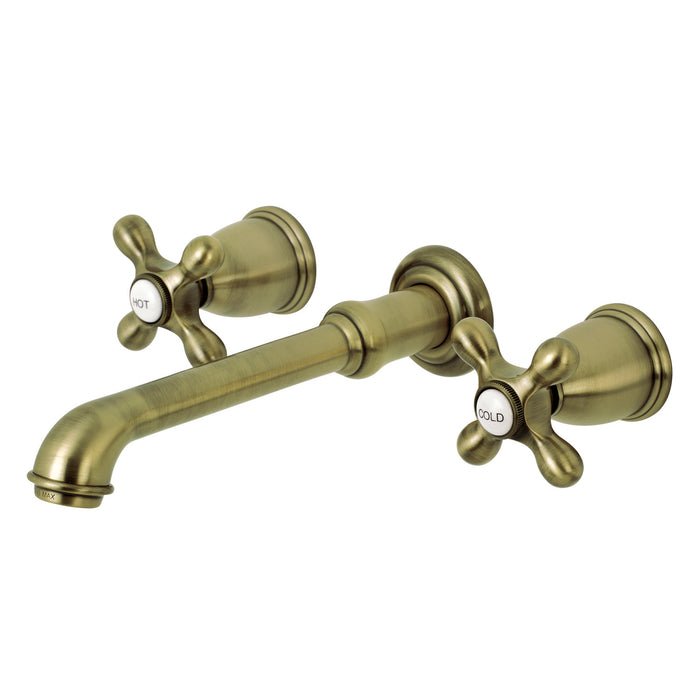 Kingston Tulare KS7123AX - English Country Double-Handle 3-Hole Wall Mount Bathroom Faucet, Antique Brass