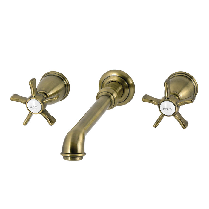Kingston Tulare KS7123NX - Hamilton Double-Handle 3-Hole Wall Mount Bathroom Faucet, Antique Brass