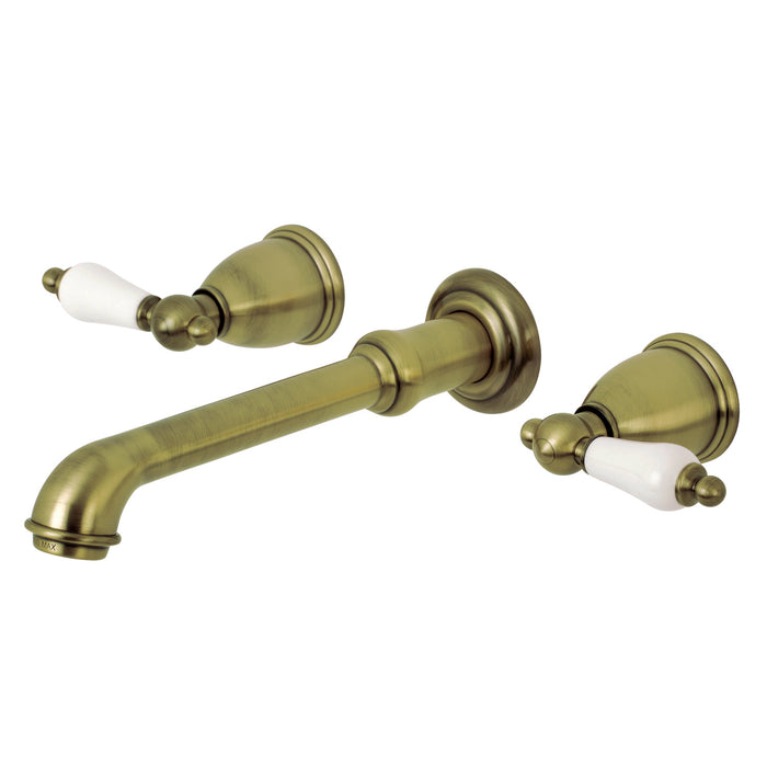 Kingston Tulare KS7123PL - English Country Double-Handle 3-Hole Wall Mount Bathroom Faucet, Antique Brass