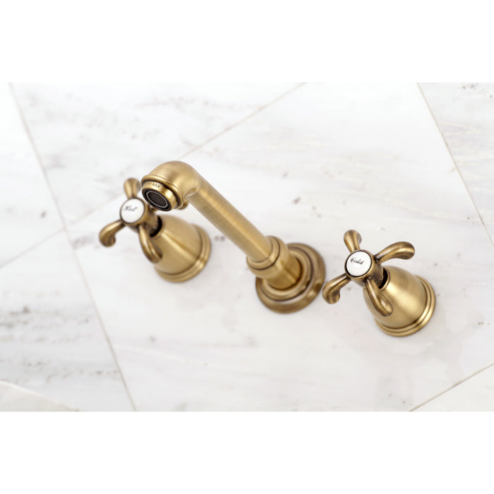 Kingston Tulare KS7123TX - French Country Double-Handle 3-Hole Wall Mount Bathroom Faucet, Antique Brass