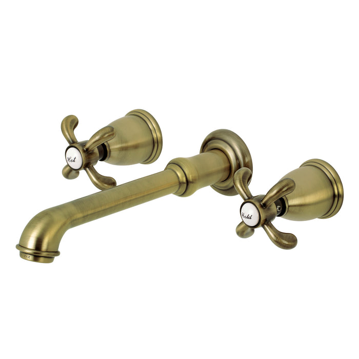 Kingston Tulare KS7123TX - French Country Double-Handle 3-Hole Wall Mount Bathroom Faucet, Antique Brass