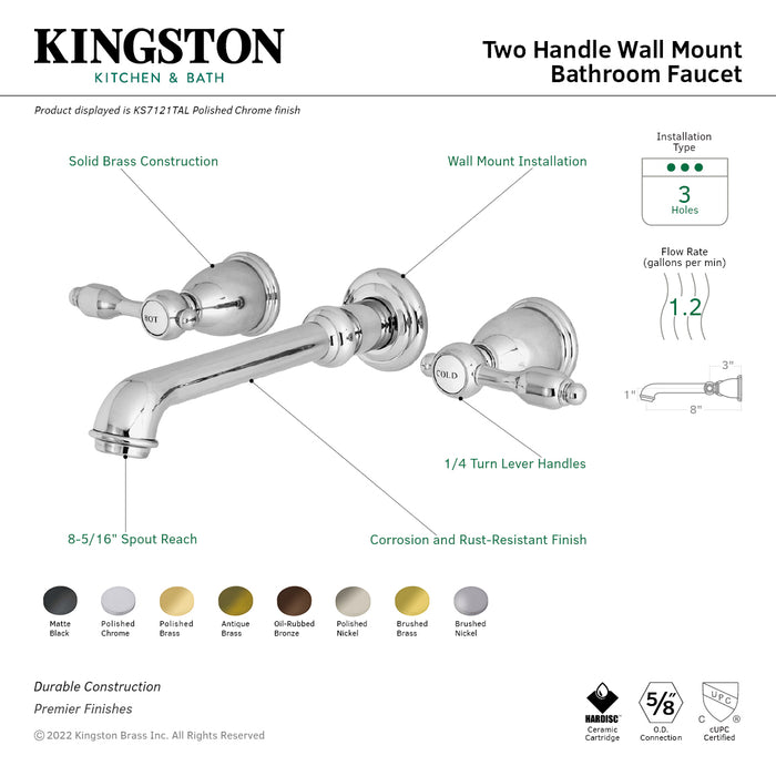 Kingston Tulare KS7125TAL - Tudor Double-Handle 3-Hole Wall Mount Bathroom Faucet, Oil Rubbed Bronze