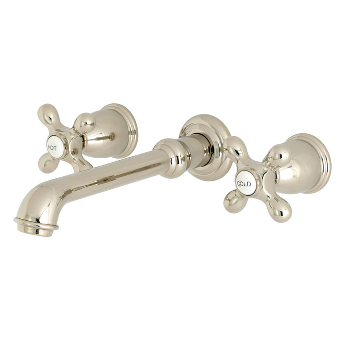 Kingston Tulare KS7126AX - English Country Double-Handle 3-Hole Wall Mount Bathroom Faucet, Polished Nickel