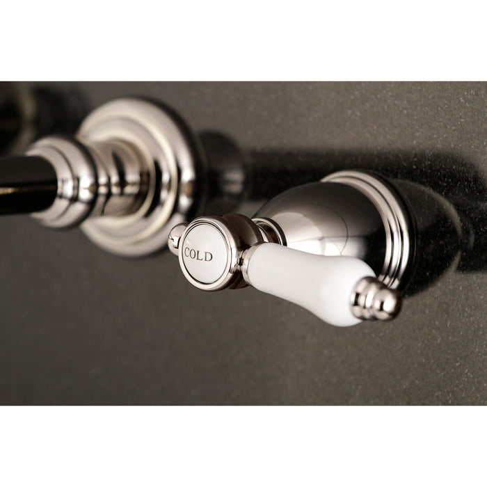 Kingston Tulare KS7126BPL - Bel-Air Double-Handle 3-Hole Wall Mount Bathroom Faucet, Polished Nickel
