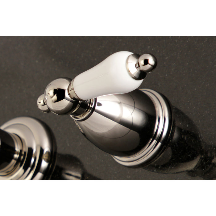 Kingston Tulare KS7126PL - English Country Double-Handle 3-Hole Wall Mount Bathroom Faucet, Polished Nickel