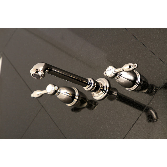 Kingston Tulare KS7126TAL - Tudor Double-Handle 3-Hole Wall Mount Bathroom Faucet, Polished Nickel