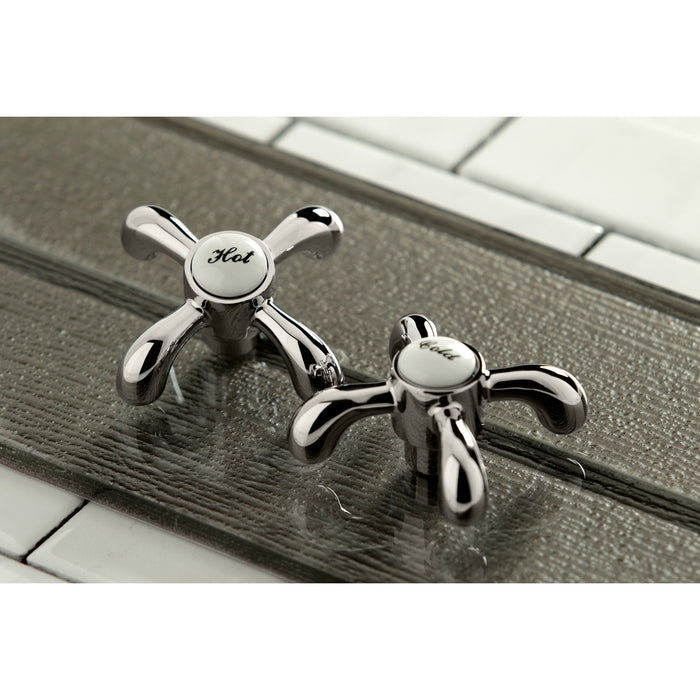 Kingston Tulare KS7126TX - French Country Double-Handle 3-Hole Wall Mount Bathroom Faucet, Polished Nickel