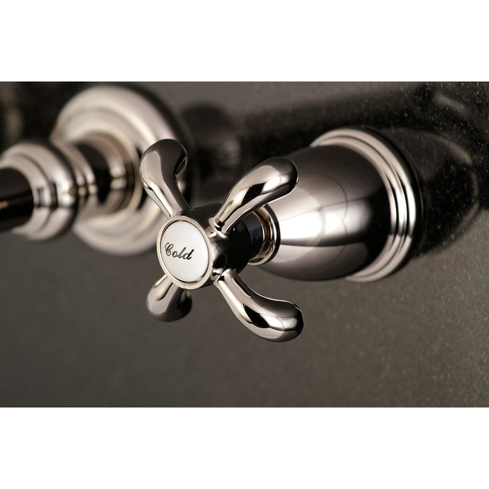 Kingston Tulare KS7126TX - French Country Double-Handle 3-Hole Wall Mount Bathroom Faucet, Polished Nickel