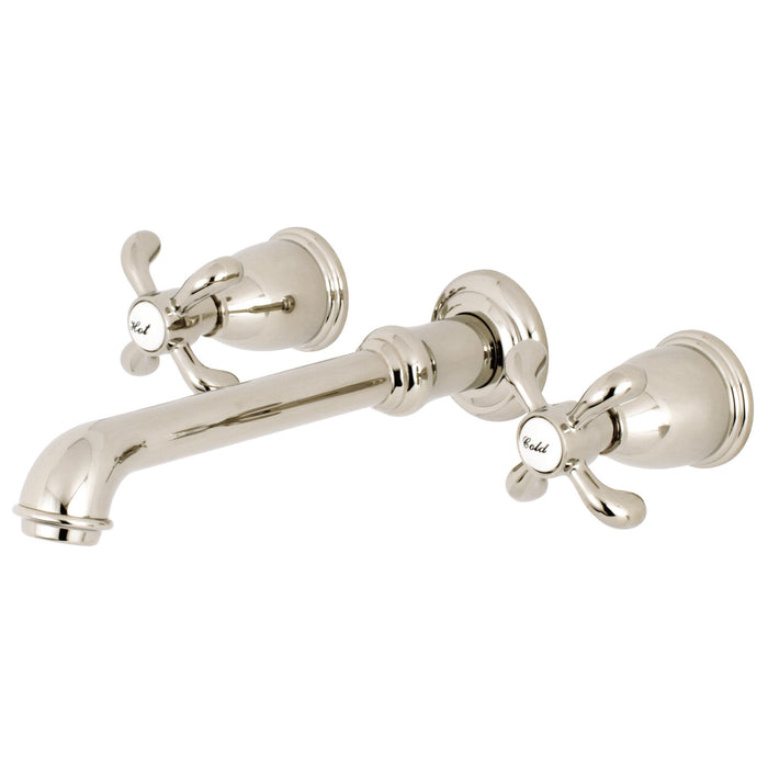 Kingston Tulare KS7126TX - French Country Double-Handle 3-Hole Wall Mount Bathroom Faucet, Polished Nickel