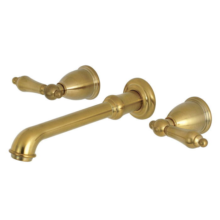 Kingston Tulare KS7127AL - English Country Double-Handle 3-Hole Wall Mount Bathroom Faucet, Brushed Brass