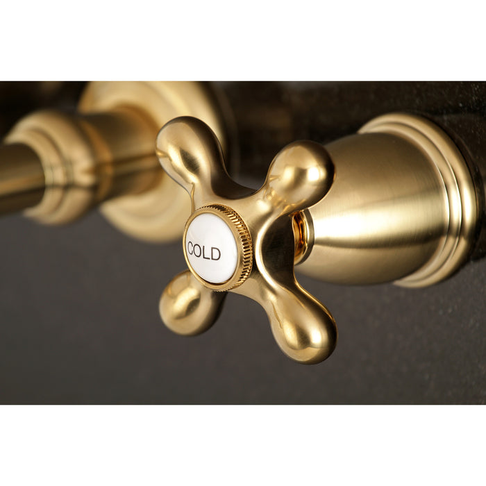Kingston Tulare KS7127AX - English Country Double-Handle 3-Hole Wall Mount Bathroom Faucet, Brushed Brass