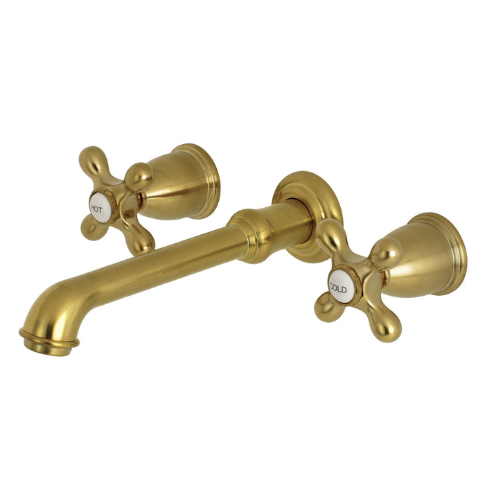 Kingston Tulare KS7127AX - English Country Double-Handle 3-Hole Wall Mount Bathroom Faucet, Brushed Brass