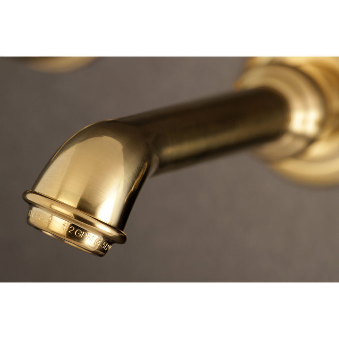 Kingston Tulare KS7127BPL - Bel-Air Double-Handle 3-Hole Wall Mount Bathroom Faucet, Brushed Brass