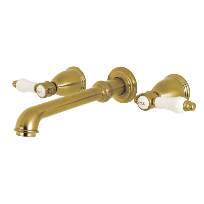 Kingston Tulare KS7127BPL - Bel-Air Double-Handle 3-Hole Wall Mount Bathroom Faucet, Brushed Brass