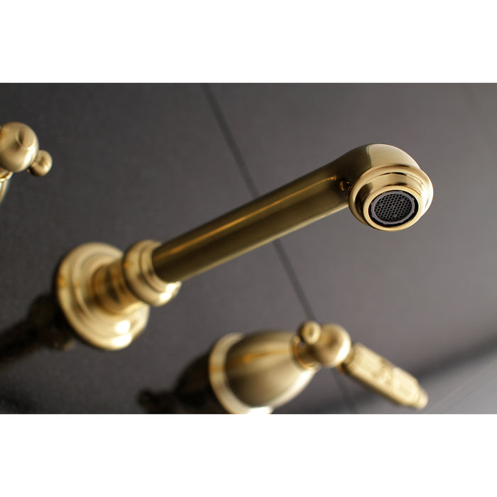 Kingston Tulare KS7127GL - Georgian Double-Handle 3-Hole Wall Mount Bathroom Faucet, Brushed Brass