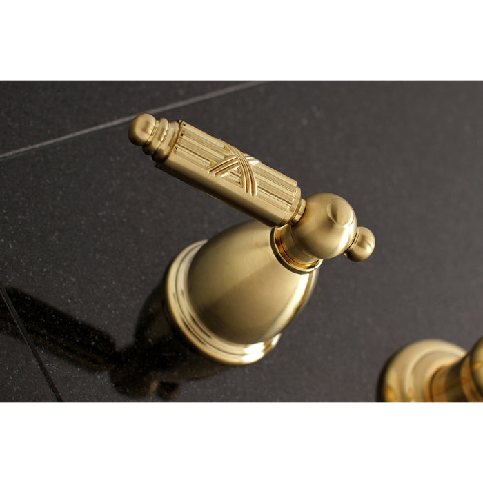 Kingston Tulare KS7127GL - Georgian Double-Handle 3-Hole Wall Mount Bathroom Faucet, Brushed Brass